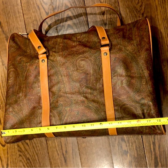 METRO MILANO Paisley Coated Canvas Vachetta Leather Boston Weekend Shoulder Bag - Picture 15 of 17